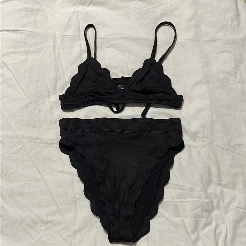 Urban Outfitters Black Scalloped Bikini Set